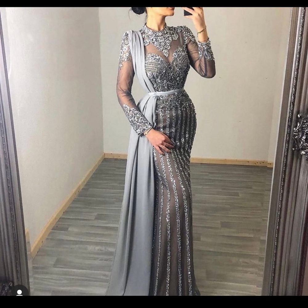 Sliver beaded dress.